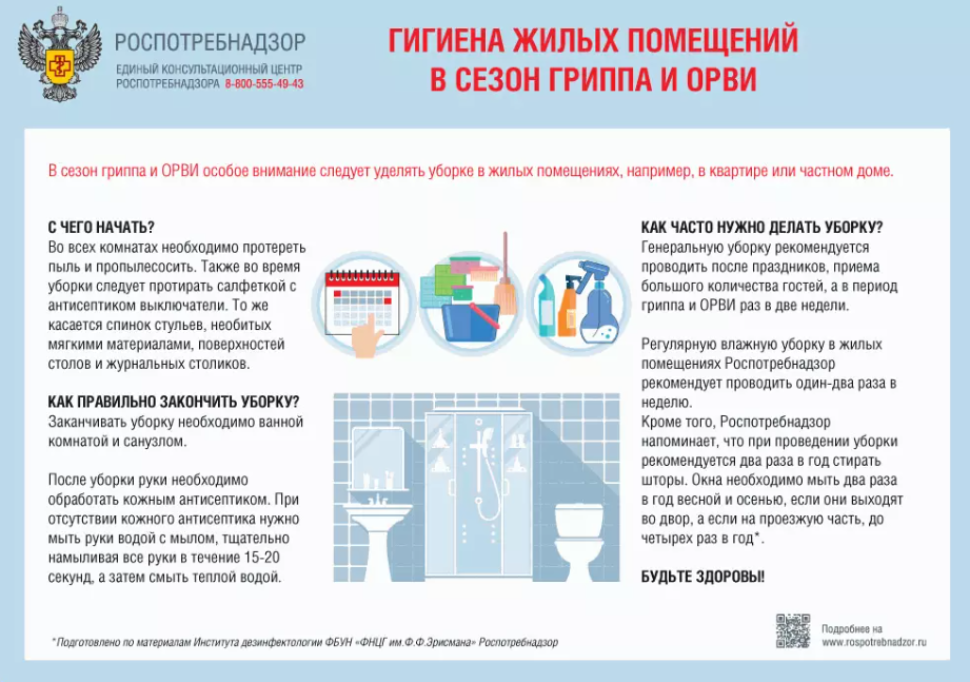 Роспотребнадзор напоминает о гигиене жилых помещений в сезон гриппа и ОРВИ.